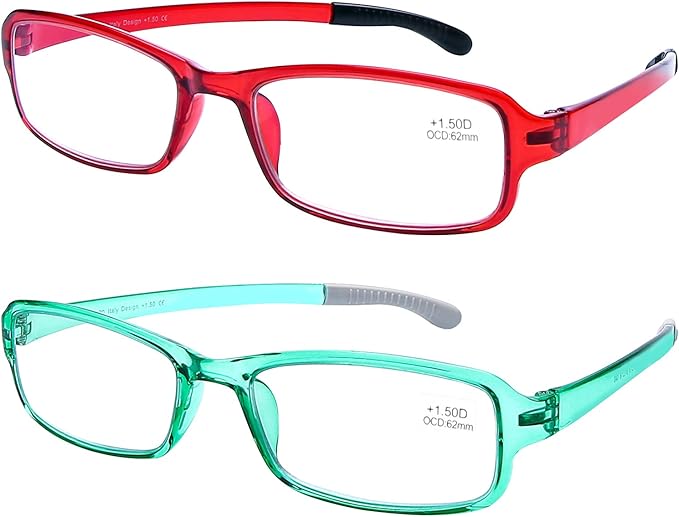 DOOViC 2 Pack Reading Glasses for Women Men TR90 Flexible Lightweight Anti Eyestrain Blue Light Blocking Computer Readers