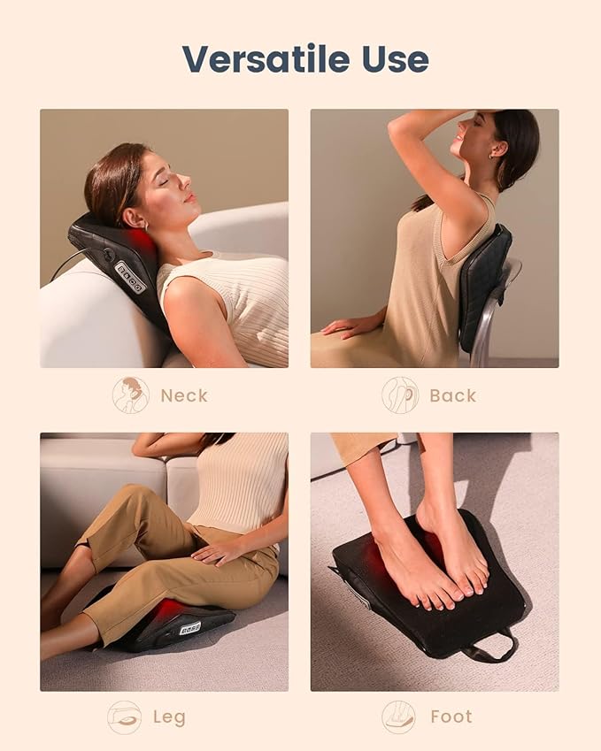 Back Massager with Heat, 3D Deep Tissue Kneading Shiatsu Neck and Back Massager for Back Pain, Massagers for Neck Shoulder Leg Foot, Full Body Muscle Pain Relief at Home, Car, Office