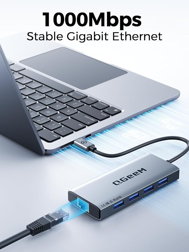 QGeeM USB C Hub Ethernet,9 in 1 USB Type C Hub HDMI Multi-Port Converter Adapter,100W Pd, USB 3.0,SD/TF Card Reader,Compatible for MacBook Pro Air Ipad HP Dell Lenovo Chromebook etc.