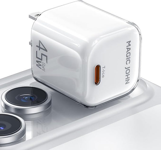 MAGIC JOHN 45W USB C Charger Block, Ultra-Fast Charging for iPhone 15/16/17 & More, Compatible with iPhone, iPad, Samsung, and Other USB C Devices White