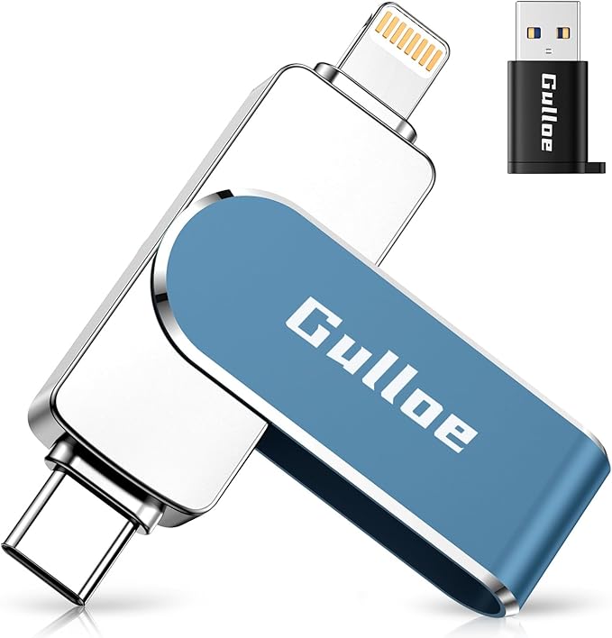 Gulloe 256GB Flash Drive Intended for iPhone, Memory Stick Storage for Photos and Videos Backup, Compatible with iPhone iPad Android PC, Plug and Play, No Application Required (Navy Blue)
