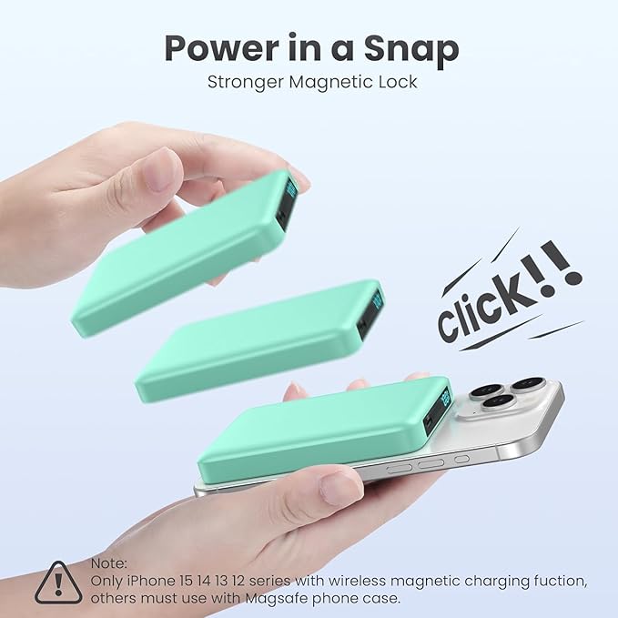 Magnetic Portable Charger Power Bank,Compact 10800mAh LCD Display Wireless Portable Charger,20W PD USB-C in&out Battery Pack Compatible with Magsafe,iPhone 15/15 Plus/15 Pro Max/14/13/12 Series-Green
