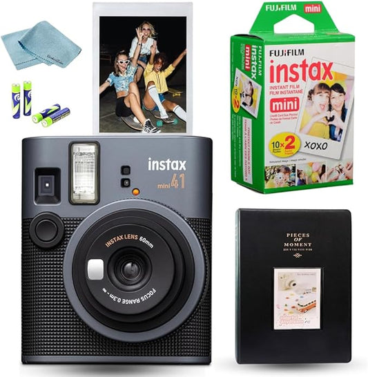 FUJIFILM Mini 41 Instant Film Camera Bundle – Instant Photo Camera with Fujifilm Mini Film (20 Sheets), Photo Album, Batteries, Cleaning Cloth & Accessories – Great Gift for Kids, Teens & Beginners