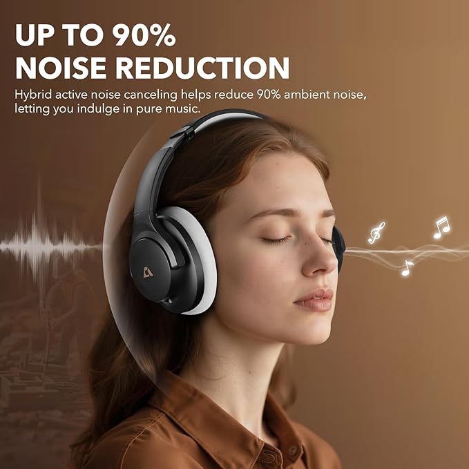 1Mii Y8+ Noise Cancelling Headphones Bluetooth, Wireless LDAC Hi-Res Audio, Custom EQ via App, 75H Playtime, Comfort Fit, Over Ear Headphones Foldable for Airplane Travel Home Office Black Grey