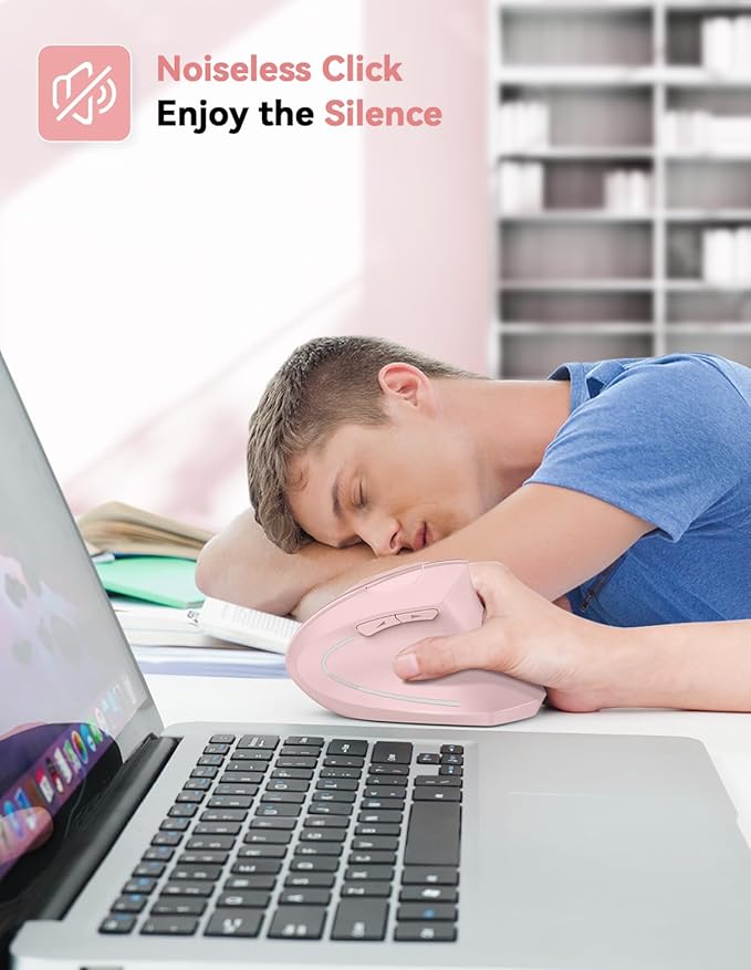 TECKNET Ergonomic Wireless Vertical Mouse - 4800 DPI, 5 Adjustable Levels, 2.4GHz Optical, 6 Buttons for Carpal Tunnel - Laptop, Desktop, PC, MacBook Compatible - Pink