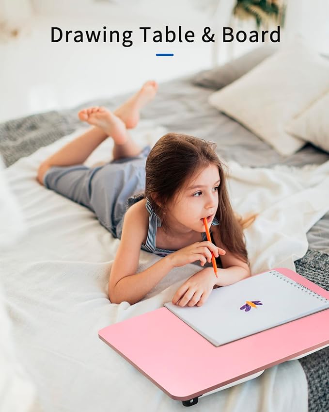 Ruxury Folding Lap Desk Laptop Stand Bed Desk Table Tray, Breakfast Serving Tray, Portable & Lightweight Mini Table for Sofa Couch Floor - - Pink