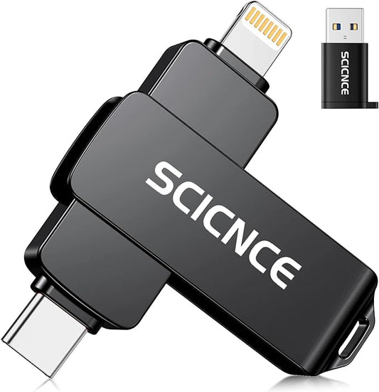 SCICNCE 256GB Flash Drive Intended for iPhone, USB Memory Stick Storage Backup for Photos Videos, Plug and Play No APP Required, Compatible with iPhone iPad Android and Computers (Metal Gray)