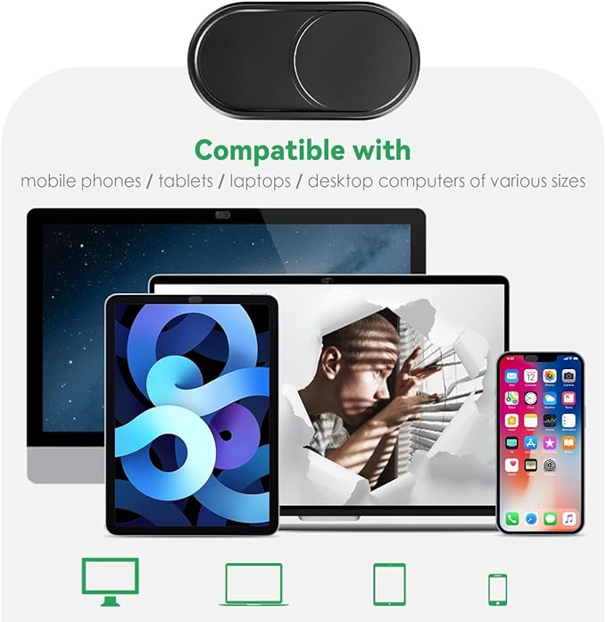 CloudValley Webcam Cover Slide[2-Pack], 0.023 Inch Ultra-Thin Metal Web Camera Cover for Macbook Pro, iMac, Laptop, PC, iPad Pro, iPhone 8/7/6 Plus, Protect Your Visual Privacy [Black]