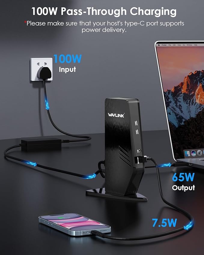 WAVLINK USB 3.0 and USB-C Universal Laptop Docking Station with 65W, Dual Monitor Docking Station for Windows or Mac, 4K HDMI (2 HDMI,2 Display Ports,3 USB-A, 2 USB-C, Ethernet, Audio&Mic)