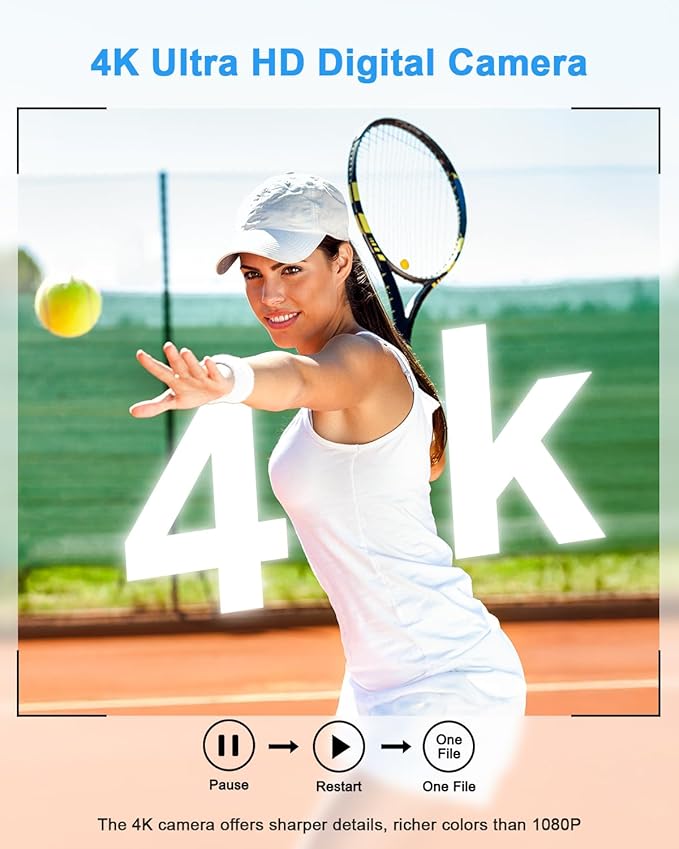 Digital Camera, 4K 64MP Cameras for Photography, Point and Shoot Digital Camera with Auto Focus, Dual Camera, Flash, 16X Zoom, Anti Shake, 32GB Card, Compact Vlogging Camera for Teens, Adults