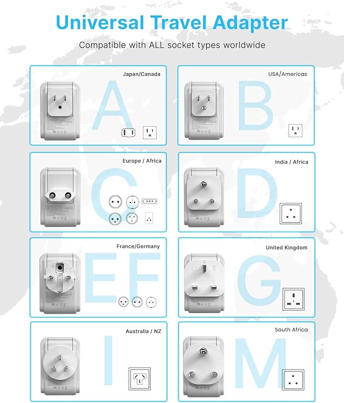 Universal Travel Adapter Kit, VINTAR PD 35W International Power Adapter with 4 AC 3 USB Ports(2 USB C), Type A,B,C,D,E/F,G,I,M Swap Adapt Attachments, Travel Adapter Worldwide for Europe/Africa/AUS