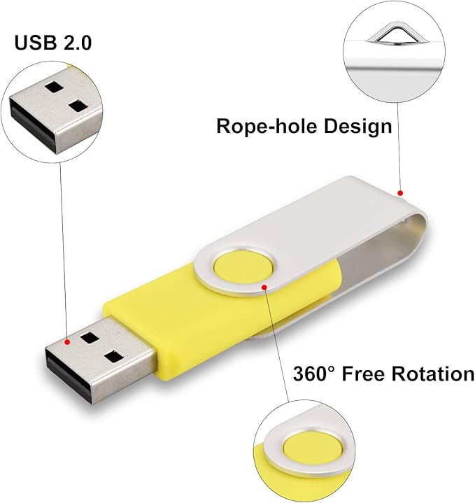 10pcs 4GB USB Flash Drives USB 2.0 Thumb Drive Bulk Swivel Memory Stick 4 GB Fold Storage Jump Drive Zip Drive, 10 Pack Yellow