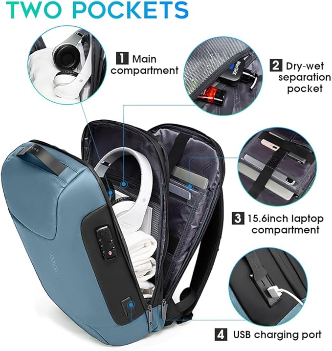BANGE Anti Theft Business Backpack, Men Work Backpacks with USB C Charging Port, Slim Laptop Backpack for 15.6 Inch, Airplane Travel Backpack for Men and Women
