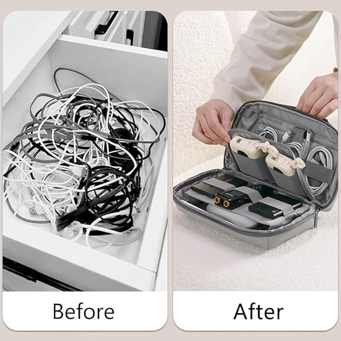 Kaxich Travel Electronics Organizer, Electronics Accessories Bag Portable Cable Organizer Case Waterproof Universal for Adapters Memory Cards, USB Cables (Beige)