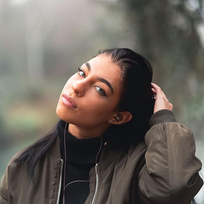 LUDOS Ultra Wired Earbuds in-Ear Headphones, 5 Years Warranty, Earphones with Microphone, Noise Isolating Ear Buds, Memory Foam for iPhone, Samsung, School Students, Kids, Women, Small Ears - Brown