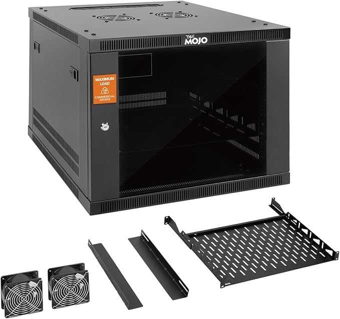 Tecmojo 9U Wall Mount Rack Cabinet, Heavy-Duty 176 Lbs High Load Capacity, 19” Enclosed Server Network Rack with Glass Door, 23.6” Deep – Elite Collection