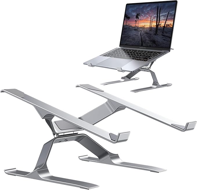 Adjustable Laptop Stand for Desk, Portable Laptop Riser, Ergonomic Computer Notebook Holder for MacBook Pro Air, Dell XPS, HP, Lenovo (13.3-17.3'') (Silver)