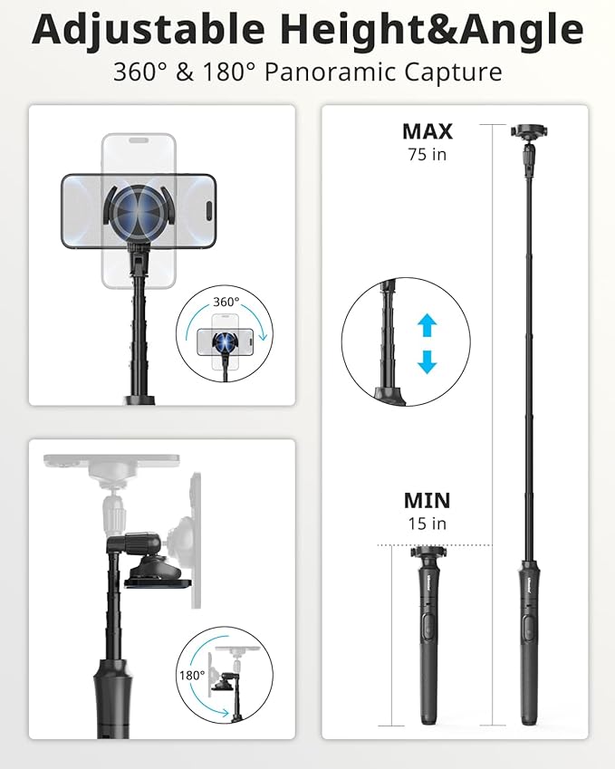 UBeesize 72'' Magnetic Tripod for iPhone with Remote, Extendable Cell Phone Tripod Stand, Compatible with MagSafe, Selfie Stick Tripod for iPhone 15 14 13 12 11 Series and Android Phones