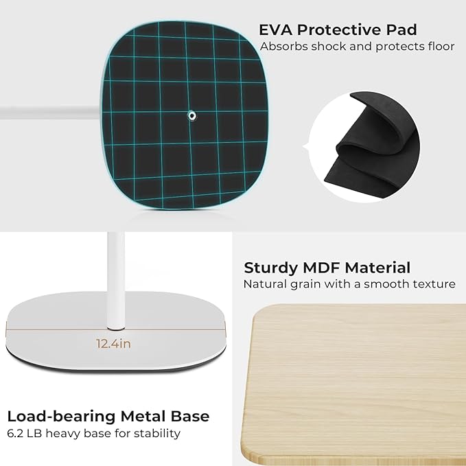 Portable Laptop Floor Stand, Bedside/Sofa Table with Height Adjustable 18''~47'', Stylish Movable Workstation Floor Standing Desk for Office, Meeting Room, Living Room Easy Assembly, White