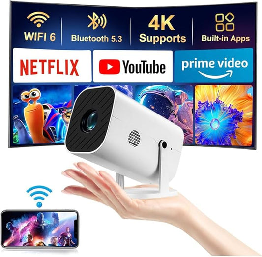 【Built-in APPS & Electric Focusing & Auto Keystone】Mini Projector With Wifi And Bluetooth, 1080P Portable Projector, Movie Projector for Bedroom, Supports Smartphones/TV Stick/iPad/PS5/Laptop/HDMI/USB