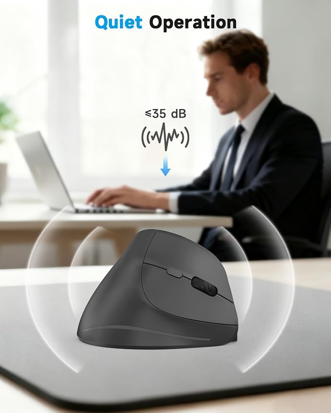 AOC 2.4GHz Ergonomic Mouse, Wireless Bluetooth Vertical Mouse for Work, 4800 DPI Optical Tracking, 5 Adjustable DPI, Quiet Clicks, RGB Light, Compatible with Computer, Laptop, PC, Mac, Desktop - Gray