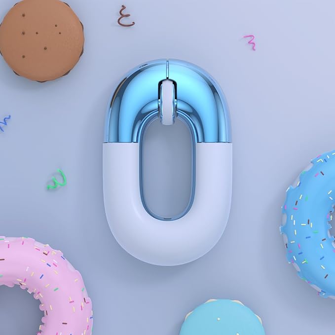 Travel Mouse Dual Mode Wireless Charging Mouse,Macaron Color Scheme Sweet Donut Bluetooth Computer Mice,Silent and Lightweight,1200 DPI Optical Tracking,Compatible with PC, Mac,Laptop(Blue)
