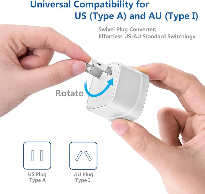 FOVAL Power Step Down 220V to 110V Travel Voltage Converter International Power Adapter for Hair Straightener/Curling Iron with 4-Port USB Charging US/UK/AU/EU Universal Plug Adapter (White)