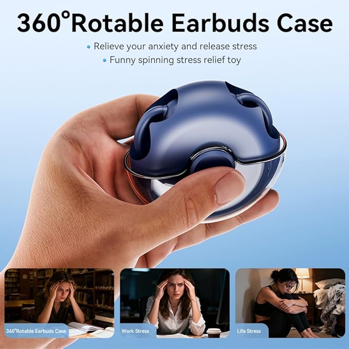 Open Ear Earbuds, Bluetooth 5.4 Clip On Headphones,with Mic, 56H Playtime, IPX5 Waterproof, Clip-On Fit, Clear Audio, for Small Ears, Workout Sports Running(Dark Blue)