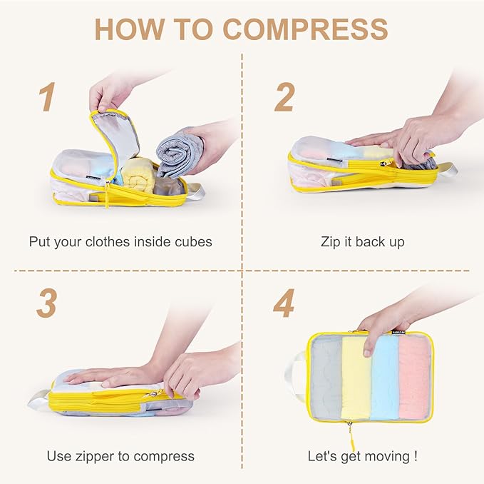Lightweight Compression Packing Cubes for Suitcases, Compressible Expandable Travel Packing Organizer with Clear Toiletries and Backpack Bag, Travel Essentials for Carry on Luggage 7 Set