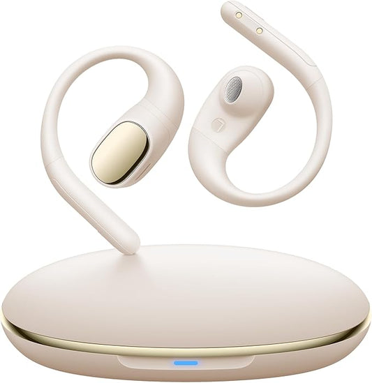 PocBuds Open Ear Earbuds,Wireless 5.4 Bluetooth Headphones，60Hrs Playtime Sport Earbuds with Lightweight Earhooks IPX7 Waterproof Open Ear Headphone for Workout Running Beige