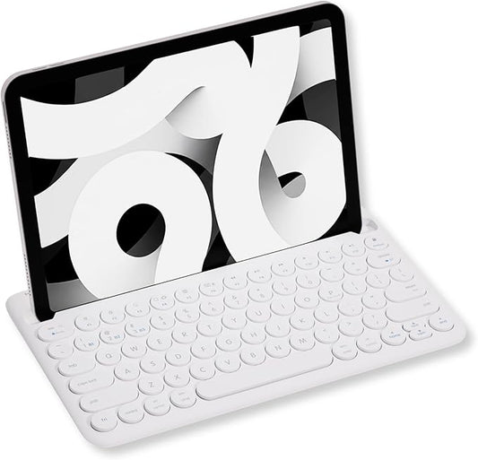 Macally Bluetooth Keyboard for Tablet | Wireless Keyboard for iPad mini/Air/Mini, iPhone (Multi-Device, Built-in Stand, Rechargeable) Easy to Use and Cute Portable - White
