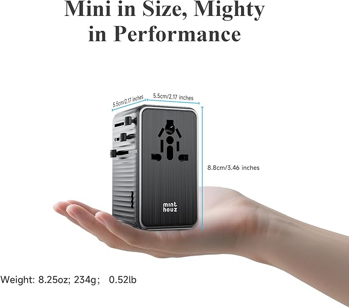 Minthouz Universal Travel Adapter, International 140W Power Adapter GaN PD Fast Charger with 3 USB-C PD & 1 USB-A Port, All-in-One Portable AC Worldwide Power Converter Plug for USA EU UK AUS and More