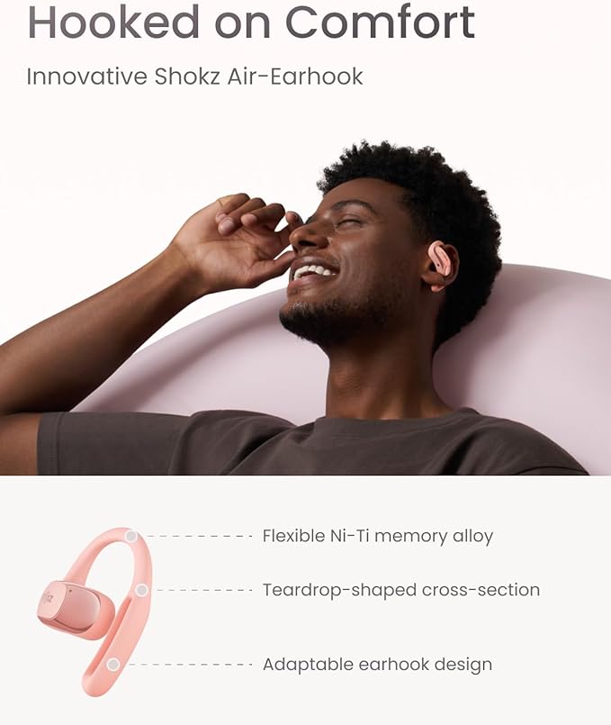 SHOKZ OpenFit Air - Open-Ear Headphones, True Wireless Earbuds, Water Resistant, Secure Earhooks for Daily Use, Pink