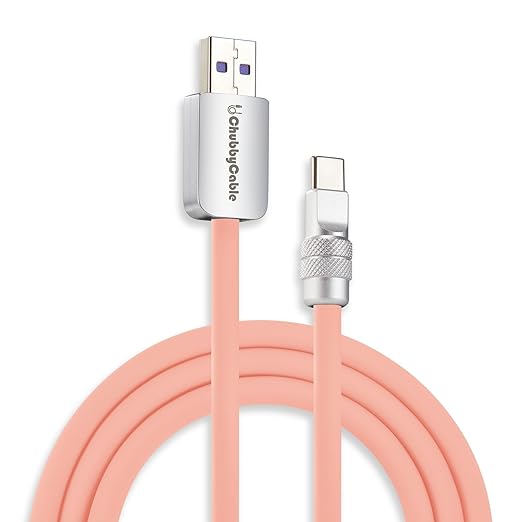 chubbycable Chubby 2.0 Fast Charging Cable Durable Soft Silicone USB C Cable 120W Extra Thick Charger Cord Compatible with iPhone 17-15 Series iPad, Pink, USB-A to Type-C, 19.6 FT