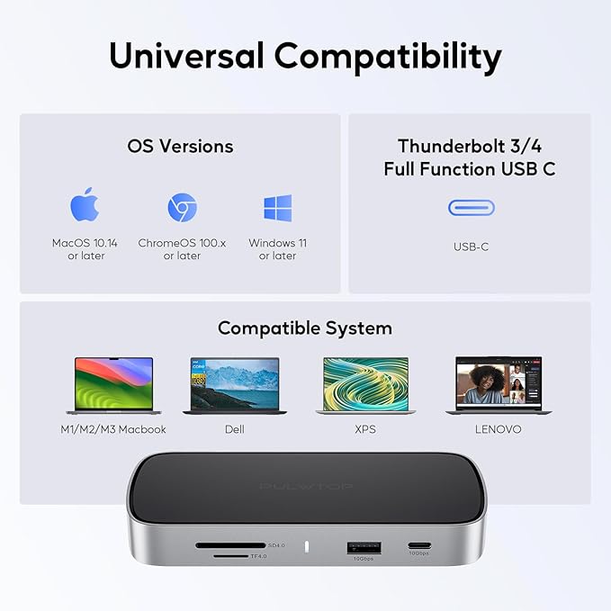 Laptop Docking Station, 9 in 1 USB C Mini Dock with 4K@120Hz/8K@30Hz HDMI, 2.5G LAN, 100W PD, USB A/C 10Gbps, SD/TF 4.0, USB C Hub Compatible with Thunderbolt 3/4 and Full-Type-C Laptops