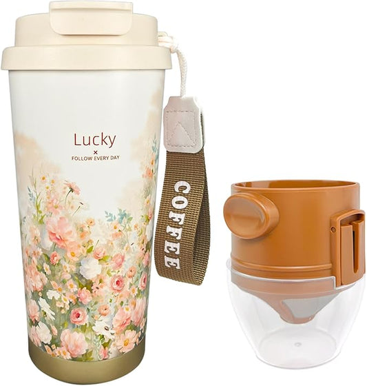 ZK&HX LIFE 17oz Camping Coffee Makers with Ceramic Coating,Camp Pour Over Coffee Maker Set,Portable Coffee Kit for Travel Camping,Insulated Coffee&Tea Mug,Tea Infuser Mug for Loose Leaf Tea