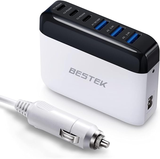 BESTEK Multi Ports USB Car Charger, Fast Charge 125W 14A Quick Charge 3.0 & USB-C PD Car Charger Adapter with Smart Identification for Cell Phones, Tablets and Other USB Devices