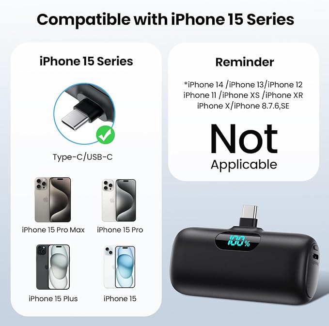 [2-Pack] Mini Portable Charger 5000mAh Power Bank,3A PD USB C Cell Phone Portable Power, LCD Display Battery Pack Compatible with iPhone 16/15/15 plus/15 pro/15 pro Max/Android/Samsung/Moto/LG etc