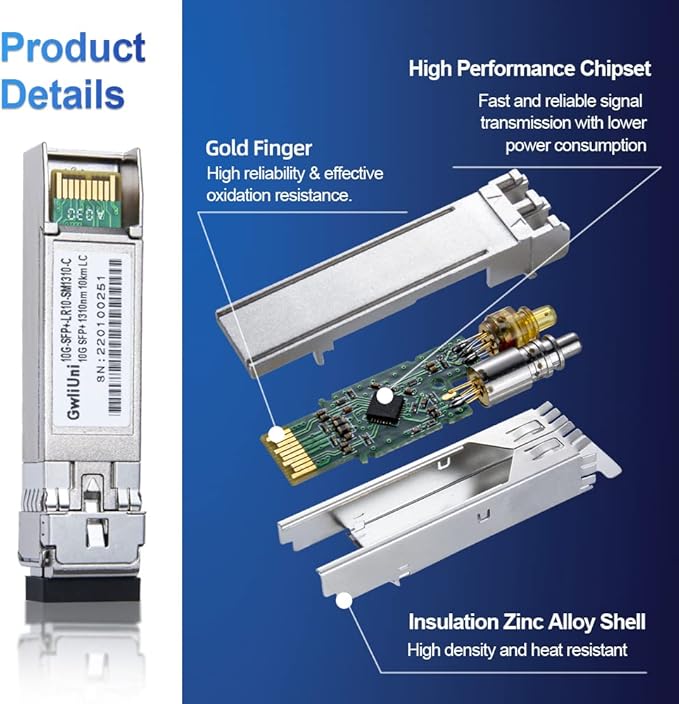 10Pcs Single Mode 10G SFP+ Fiber Module Network Transceiver, LR SM1310nm 10km, Duplex LC for Switch, Router, Firewall, Network Card, Media Converter etc
