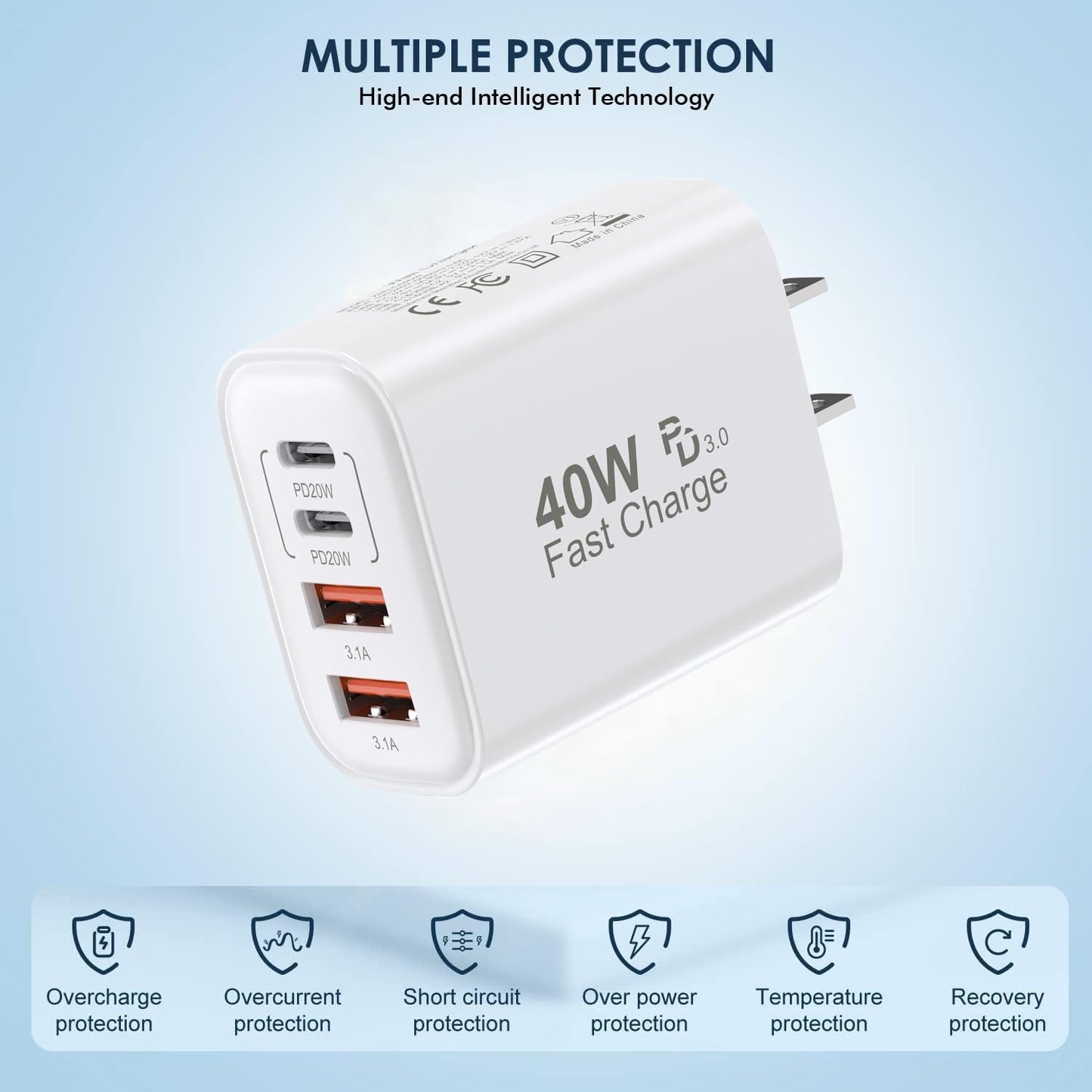 2Pack iPhone 17 16 15 Pro Max Fast Charging Block,6FT USB C to C Woven Cable Cord 40W USB C Apple Charger 4 Port PD&AC Charger Block Fast Charging for iPhone 17 Air/16e/17/16 /15 Plus/Pro/Pro Max/iPad