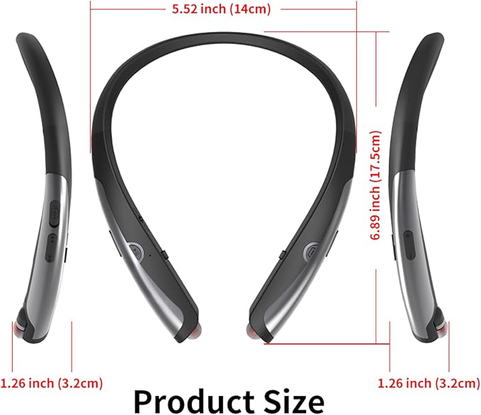 Bluetooth 5.0 Neckband Bluetooth Headphone, Sweat Resistant Noise Cancelling Stereo Headphones, and Retractable Ear Tips for Music, Conference, Videos（Bright Black¼