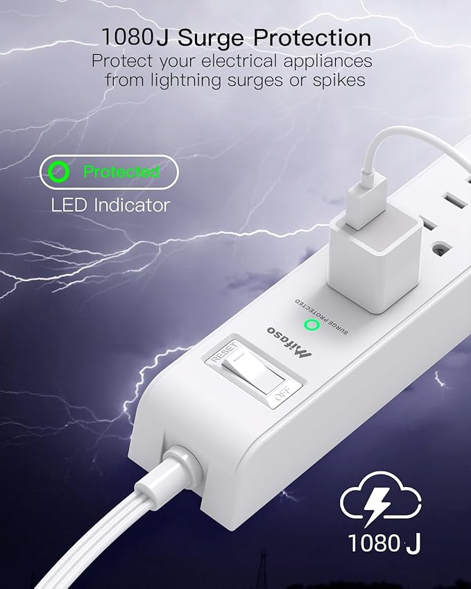 2 Pack Power Strip, 12FT Long Extension Cord, Surge Protector with 6 Outlets and 4 USB Charging Ports(2 USB C), Flat Plug Overload Protection, Wall Mount for Home Office Dorm College