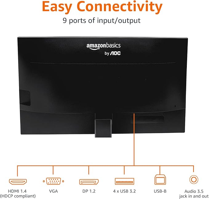 Amazon Basics IPS Monitor 75 Hz Powered with AOC Technology FHD 1080P HDMI, Display Port and VGA Input VESA Compatible Built-in Speakers for Office and Home, 27 in, Black