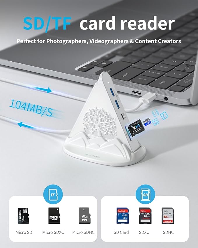 USB C Hub, White 8 in 1 USB C Hub Multiport Adapter with 4K HDMI, 100W Power Charging, 5Gbps Type C 3.0, 3xUSB A 3.0, SD/TF Reader& RGB Lighting, White Dcoking Station for MacBook Air, Laptops(Tree)