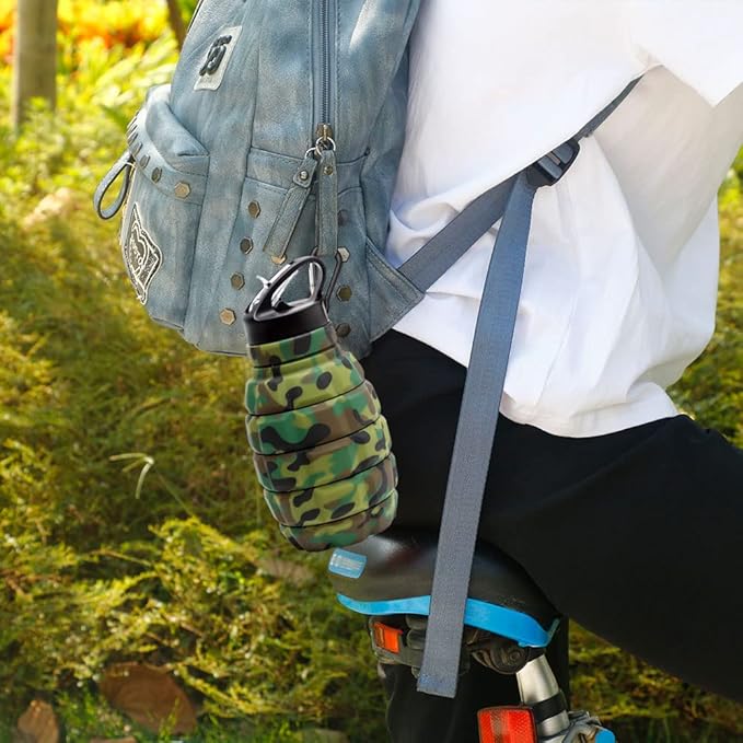 QiCheng&LYS Collapsible Water Bottle Sports Bottle 19.5OZ/580ml Travel Water Bottle for Men Women Kids. BPA Free Food Grade Silicone. (Army green camouflage)