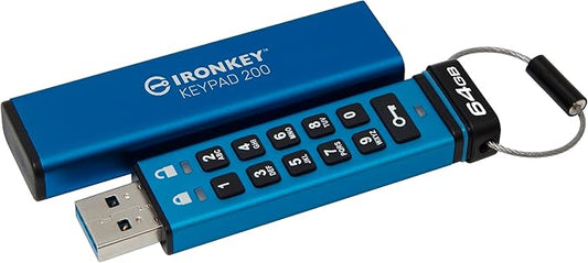 Kingston Ironkey Keypad 200 64GB Encrypted USB | Alphanumeric Keypad | Multi-Pin Access | XTS-AES 256-bit | FIPS 140-3 Level 3 Certified | Brute Force & BadUSB Protection | IKKP200/64GB
