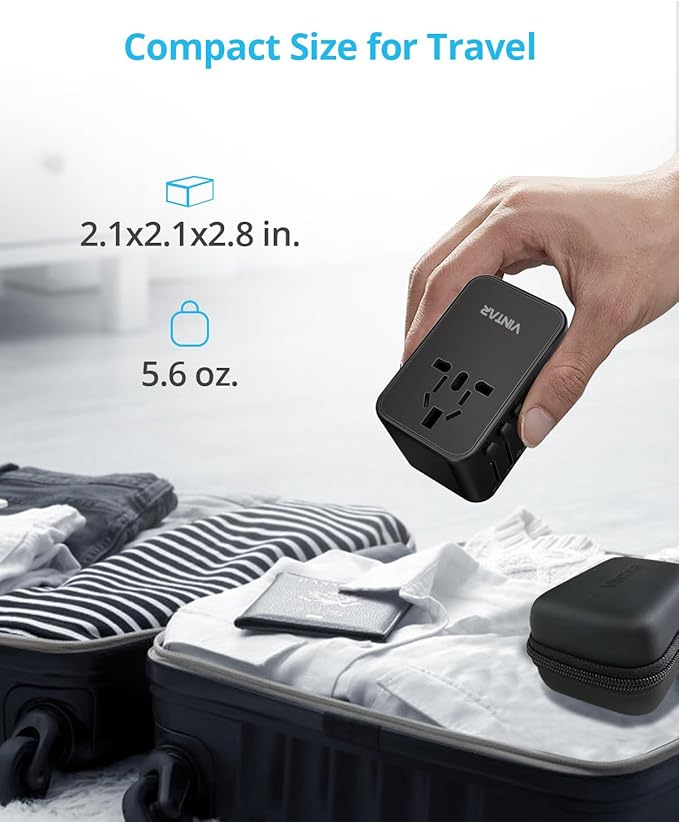 Universal Travel Adapter, VINTAR 75W GaN International Power Adapter with 3 USB C PD and 2 USB A QC, All in One Travel Essentials for UK/EU/USA/AUS, Travel Adapter Worldwide for Laptops Tablets Phones