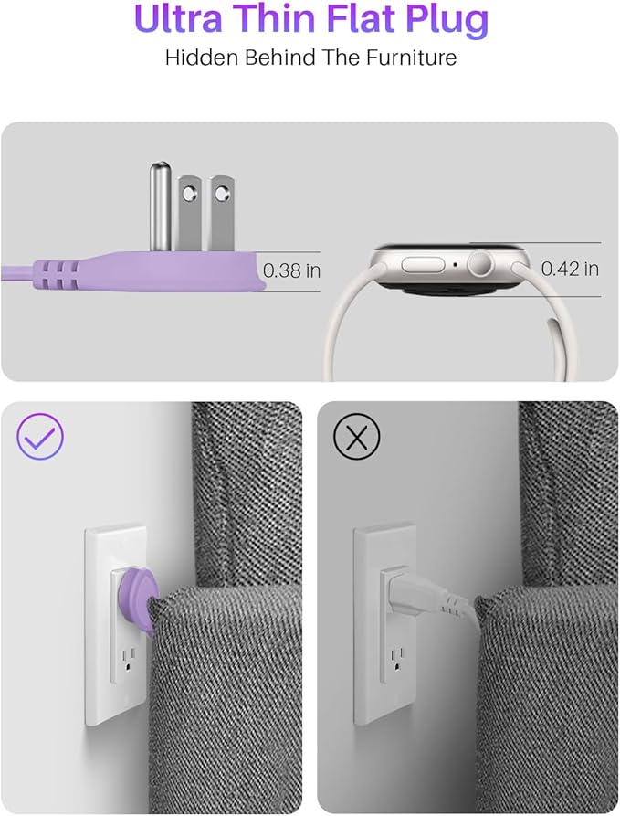 Flat Plug Power Strip with USB C Ports, KOOSLA Travel Extension Cord No Surge Protection - 2 Outlets 3 USB Ports(1250W) - Cruise Essentials for Cruise Ship, Home, Office, Dorm Room, 10ft