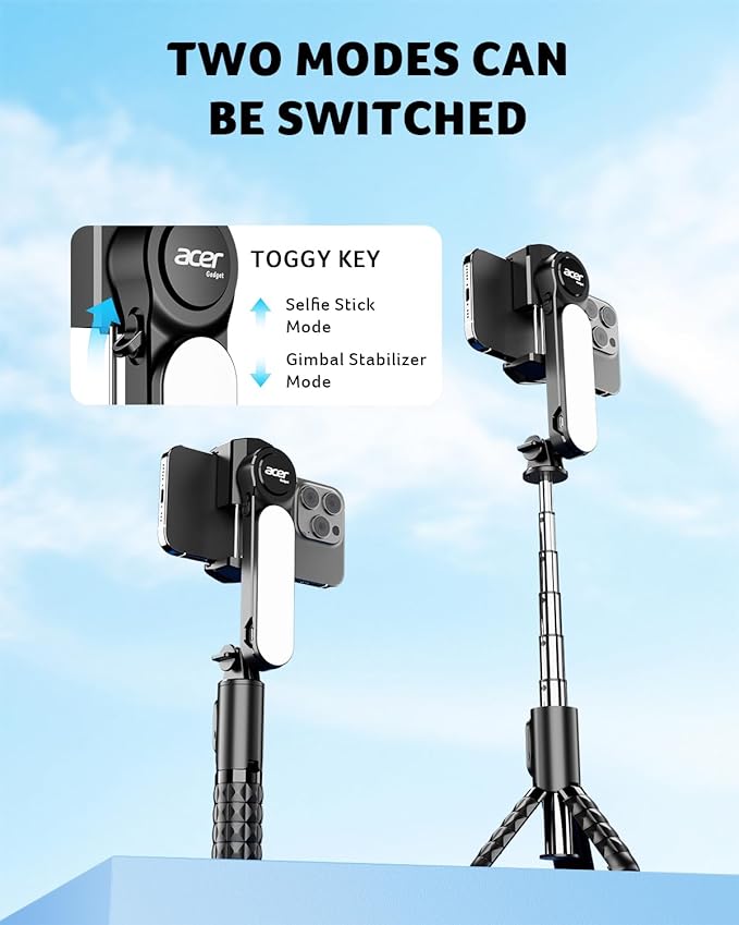 acer Gimbal Stabilizer 1-Axis for iPhone/Cell Phone/Smartphone/Android with Remote Control, Portable Phone Tripod Auto Balance Handheld Selfie Stick for Video Recording, Vlogging, Live Streaming