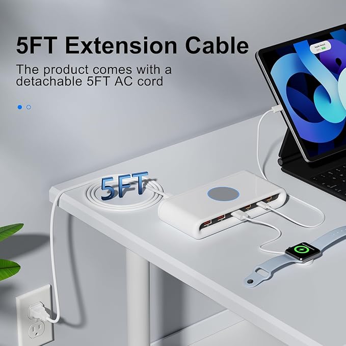 100W USB C Charging Station for Multiple Devices,6 Port USB C Charger Block Fast Charging Dock for iPhone/iPad/Samsung/Pixel/LG, No Wireless Charging